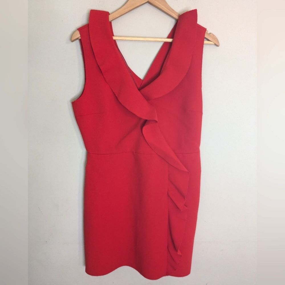 MSGM Red Asymmetrical Ruffle Mini Dress Size 46